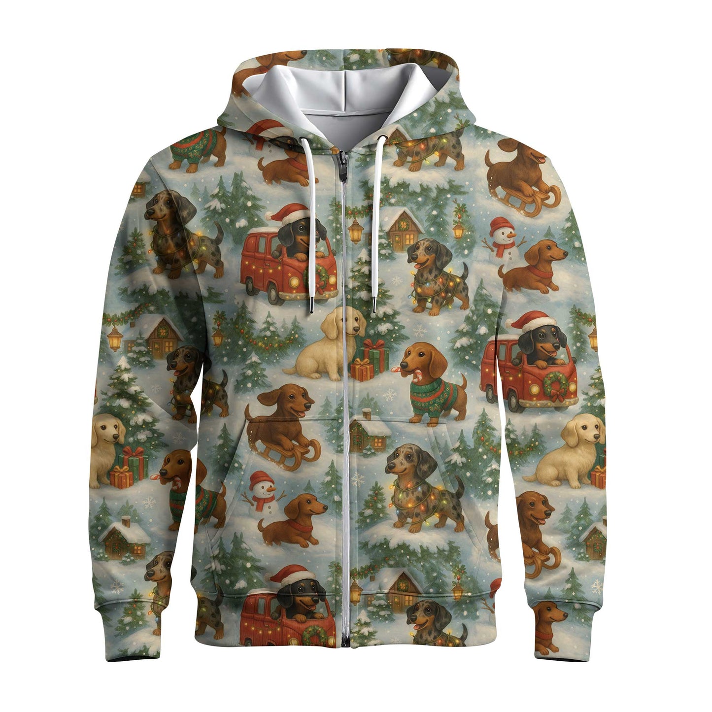 Vintage Christmas Winter Snow Landscape Pattern Polo, Dachshund T Shirt, Wiener Dog T Shirt