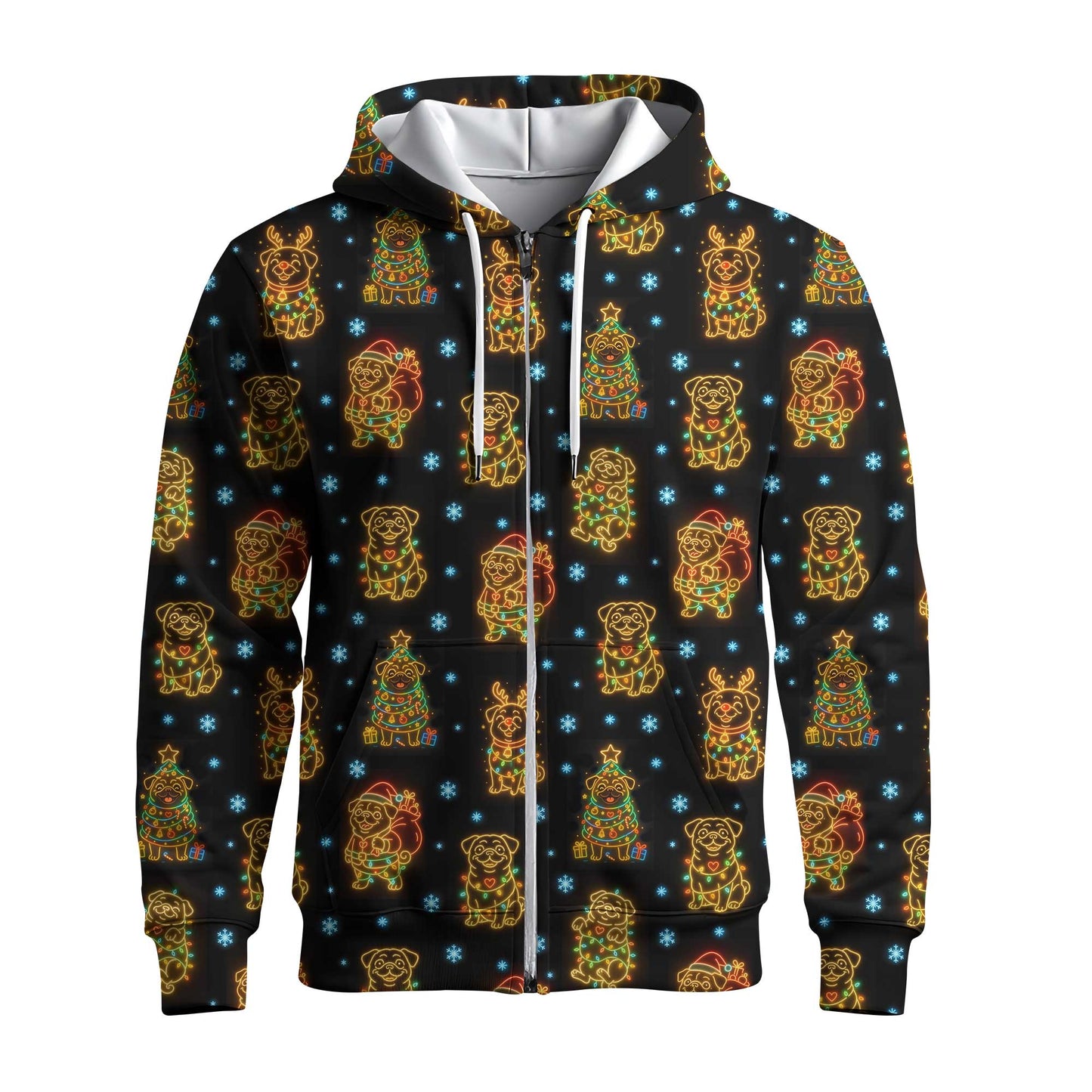 Funny Pug Holiday Lights Festive Xmas Pattern Polo, Christmas Pug Shirt, Corgi T Shirt