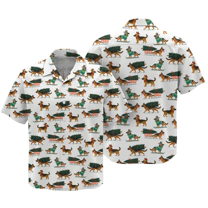 Festive Holiday Shepherd Santa Pattern Polo, Funny German Shepherd Shirt, German Shepherd T Shirt