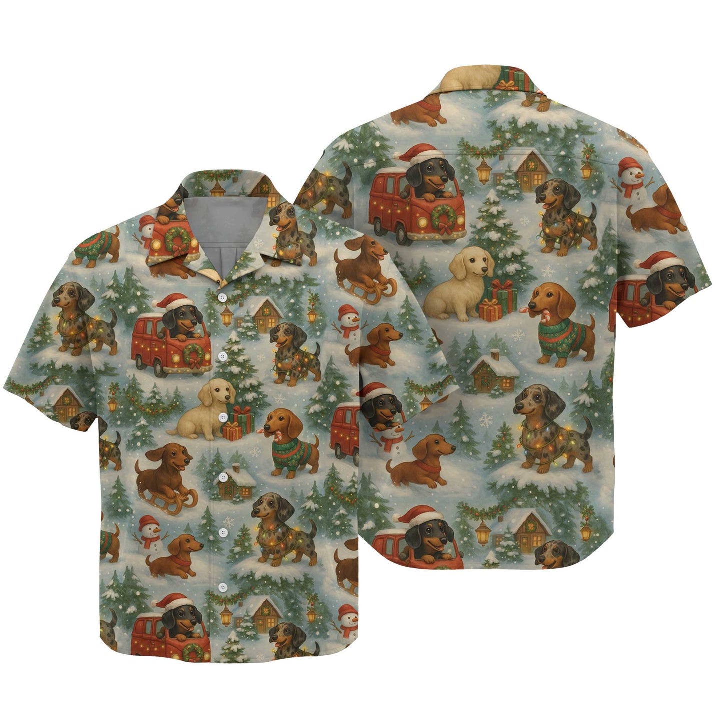 Vintage Christmas Winter Snow Landscape Pattern Polo, Dachshund T Shirt, Wiener Dog T Shirt