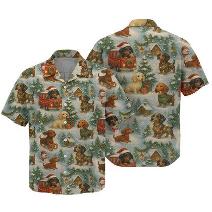 Vintage Christmas Winter Snow Landscape Pattern Polo, Dachshund T Shirt, Wiener Dog T Shirt