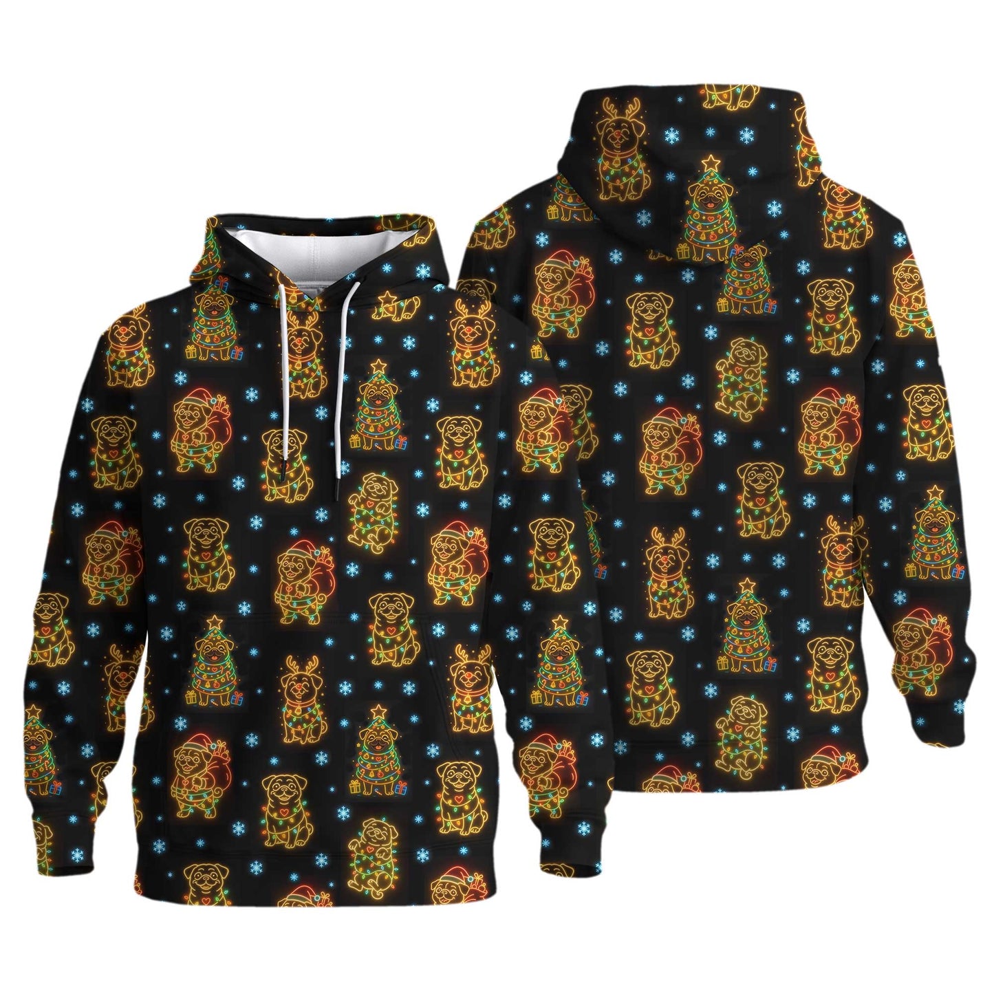 Funny Pug Holiday Lights Festive Xmas Pattern Polo, Christmas Pug Shirt, Corgi T Shirt