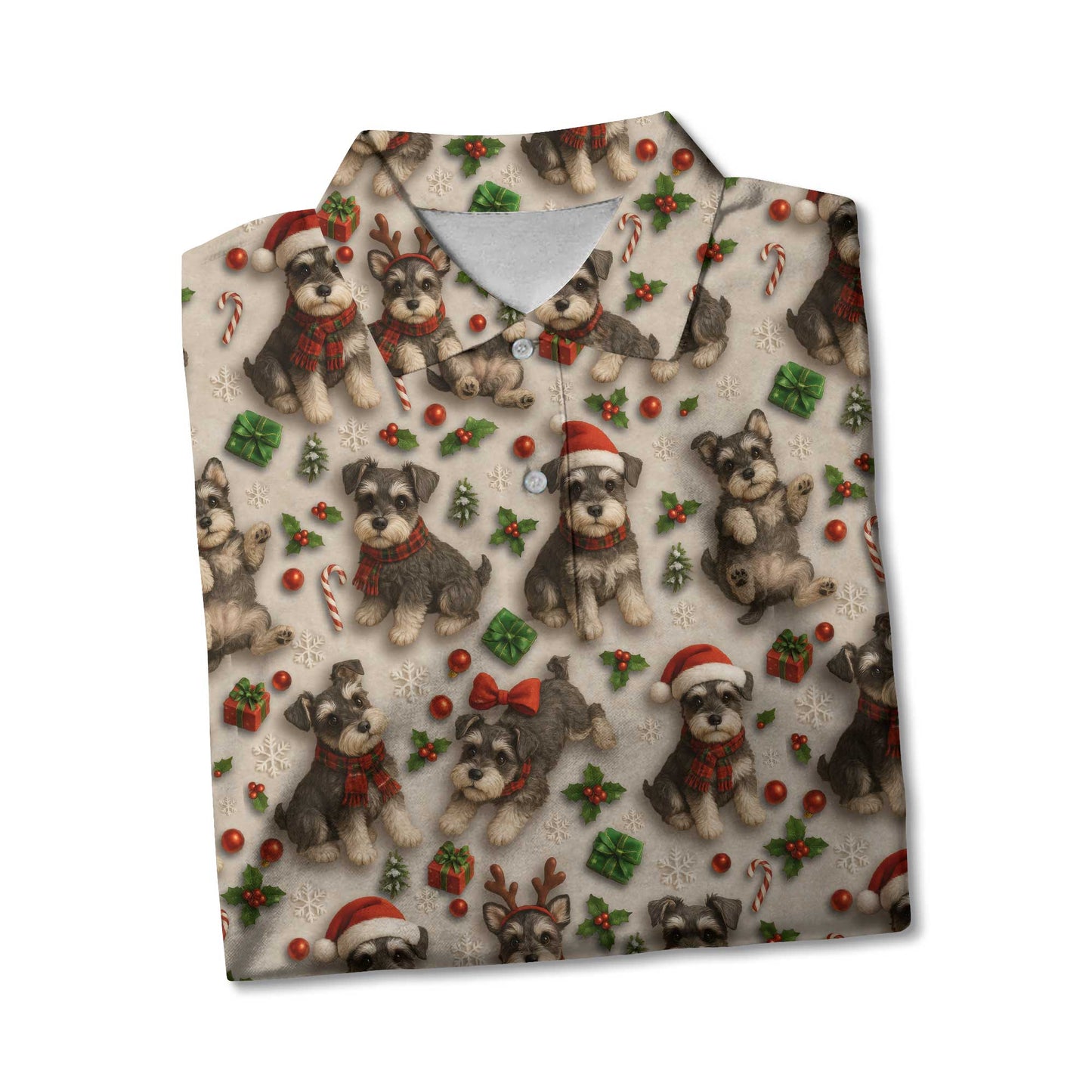 Santa Schnauzer Shirt Pattern Polo, Cute Schnauzer Christmas Shirt, Funny Holiday Schnauzer T-Shirt