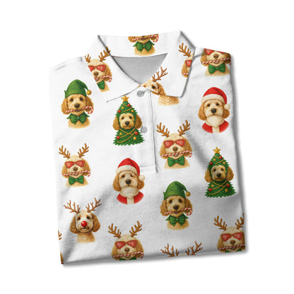 Cute Funny Puppy Santa Reindeer Pattern Polo, Dachshund T Shirt, Wiener Dog T Shirt
