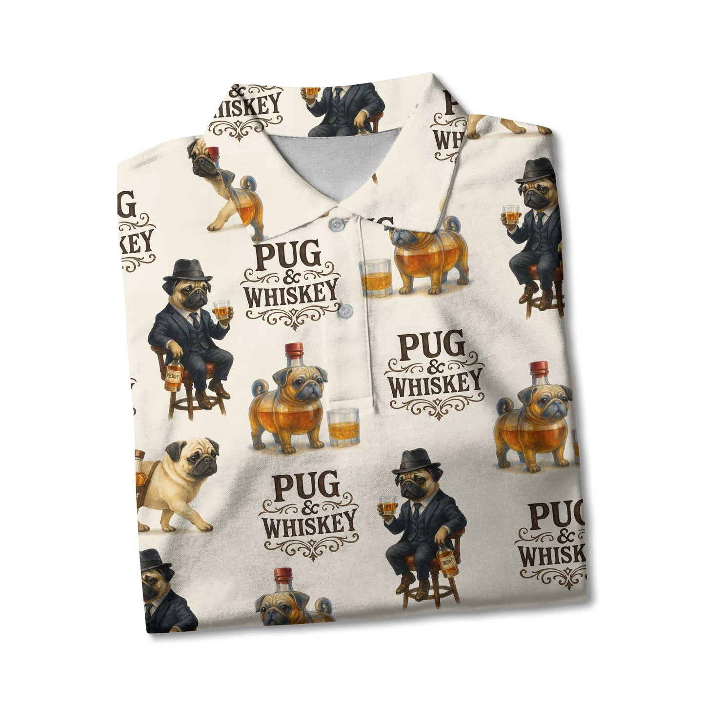 Pug And Whiskey Stylish Pattern Polo, Funny Pug Shirt, Pug T Shirt