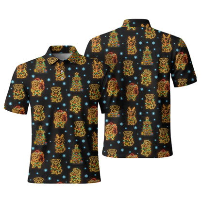Funny Pug Holiday Lights Festive Xmas Pattern Polo, Christmas Pug Shirt, Corgi T Shirt