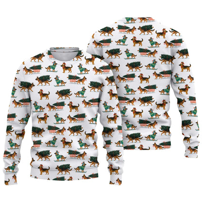 Festive Holiday Shepherd Santa Pattern Polo, Funny German Shepherd Shirt, German Shepherd T Shirt