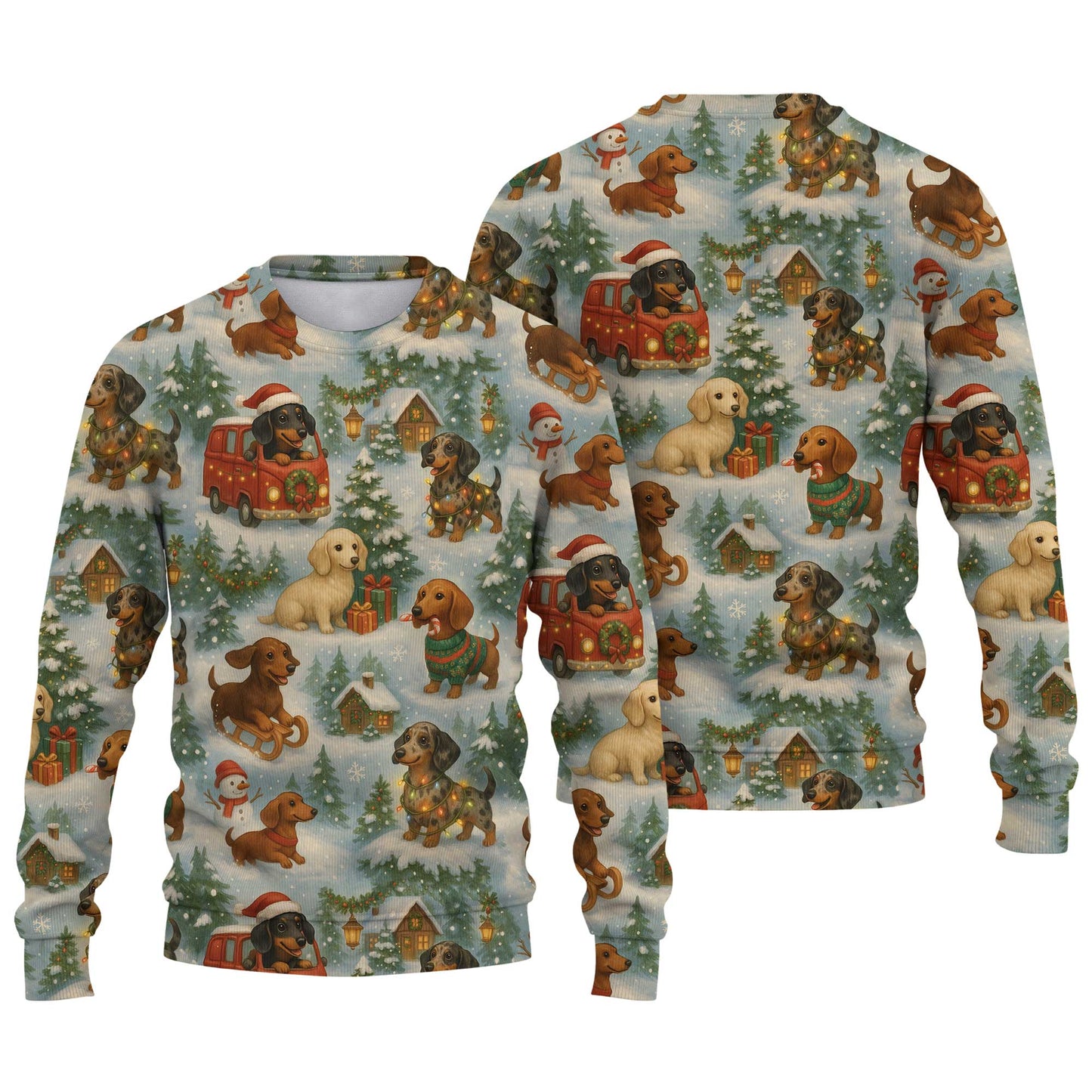 Vintage Christmas Winter Snow Landscape Pattern Polo, Dachshund T Shirt, Wiener Dog T Shirt