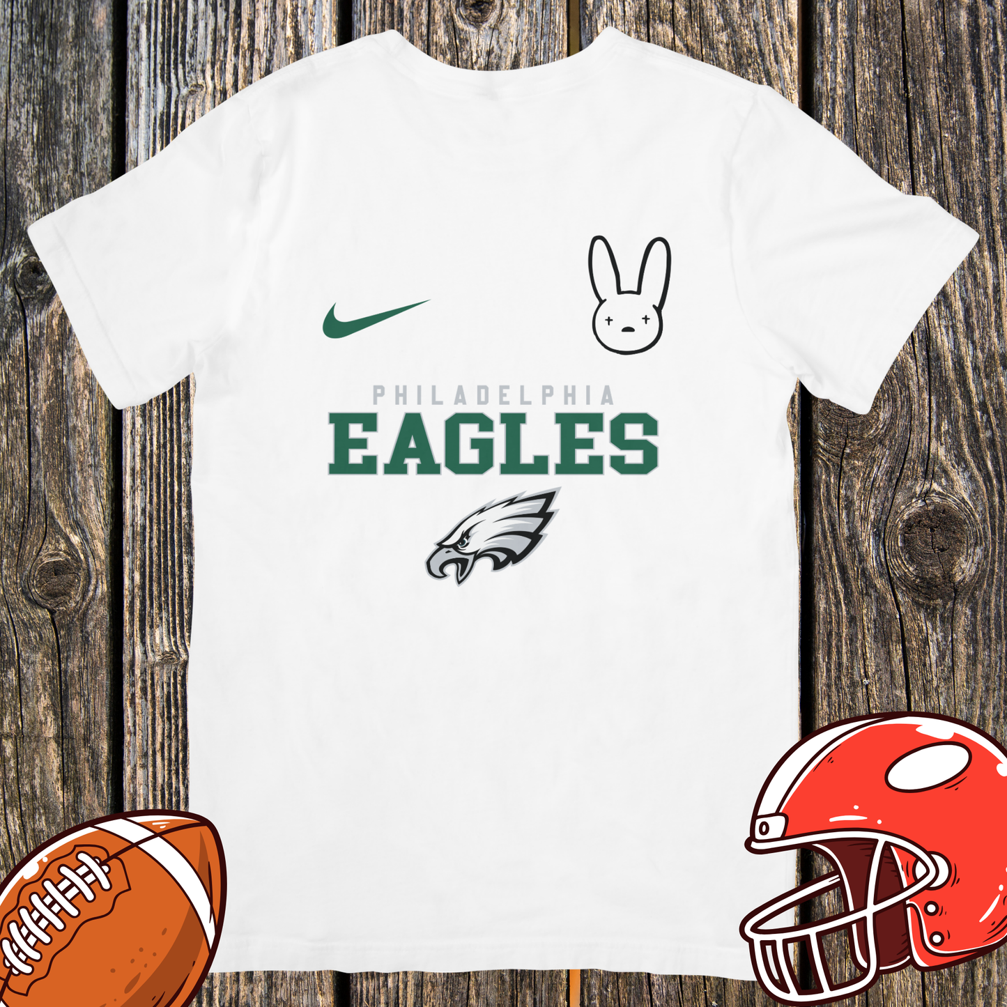 Philadelphia Eagles DTMF Bad Bunny Fan Tee – Peace Sign Character Graphic