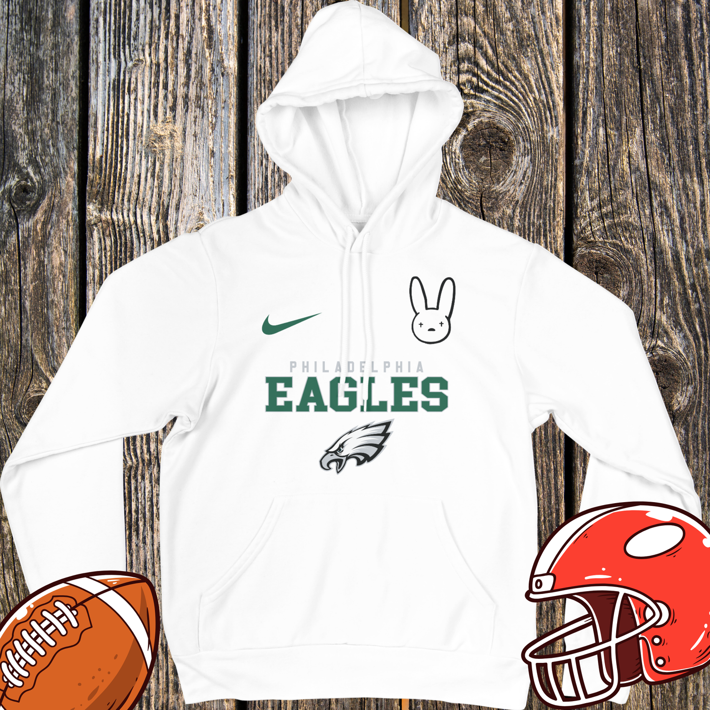 Philadelphia Eagles DTMF Bad Bunny Fan Hoodie – Peace Sign Character Graphic
