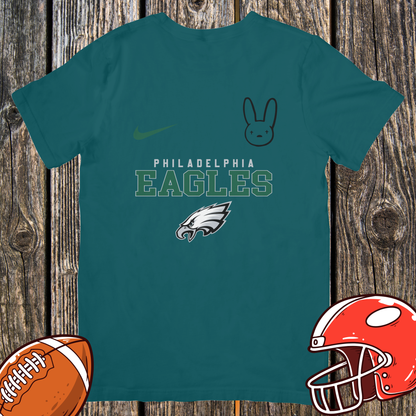 Philadelphia Eagles DTMF Bad Bunny Fan Tee – Peace Sign Character Graphic