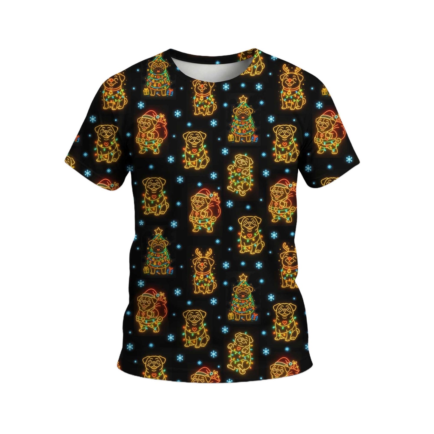 Funny Pug Holiday Lights Festive Xmas Pattern Polo, Christmas Pug Shirt, Corgi T Shirt