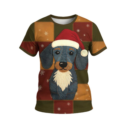Patchwork Dachshund Christmas Polo, Dachshund T Shirt, Wiener Dog T Shirt