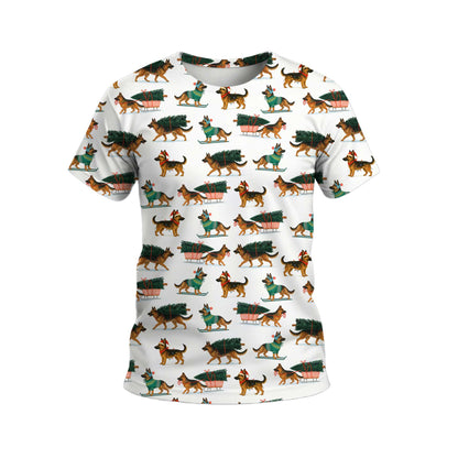 Festive Holiday Shepherd Santa Pattern Polo, Funny German Shepherd Shirt, German Shepherd T Shirt