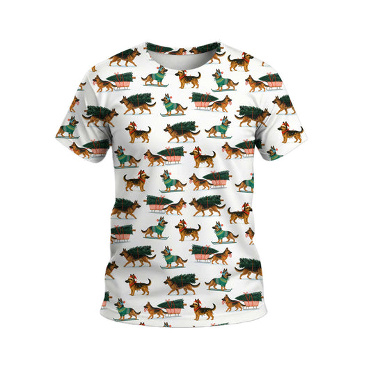Festive Holiday Shepherd Santa Pattern Polo, Funny German Shepherd Shirt, German Shepherd T Shirt