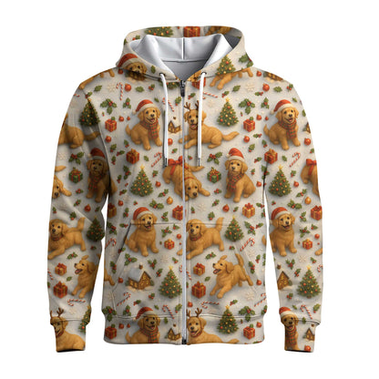 Funny Cute Golden Holiday Pattern Polo, Christmas Golden Retriever Shirt, Golden Retriever T Shirt