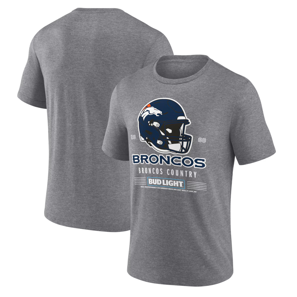 Heather Gray Denver Broncos Bud Light Tri-Blend T-Shirt