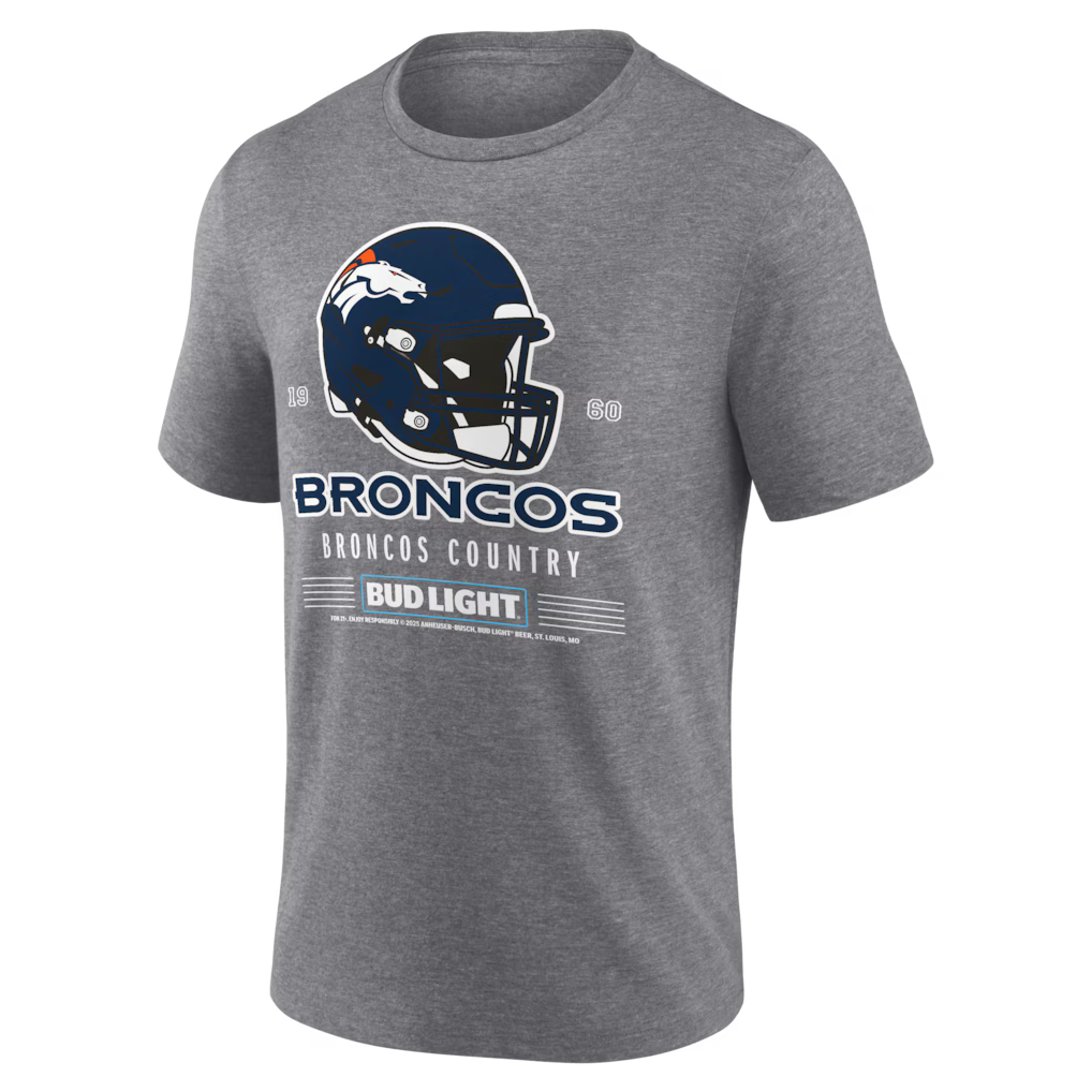 Heather Gray Denver Broncos Bud Light Tri-Blend T-Shirt