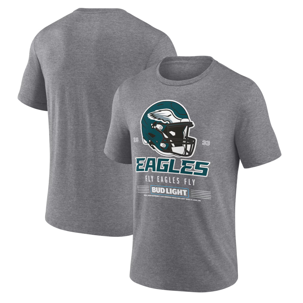 Heather Gray Philadelphia Eagles Bud Light Tri-Blend T-Shirt