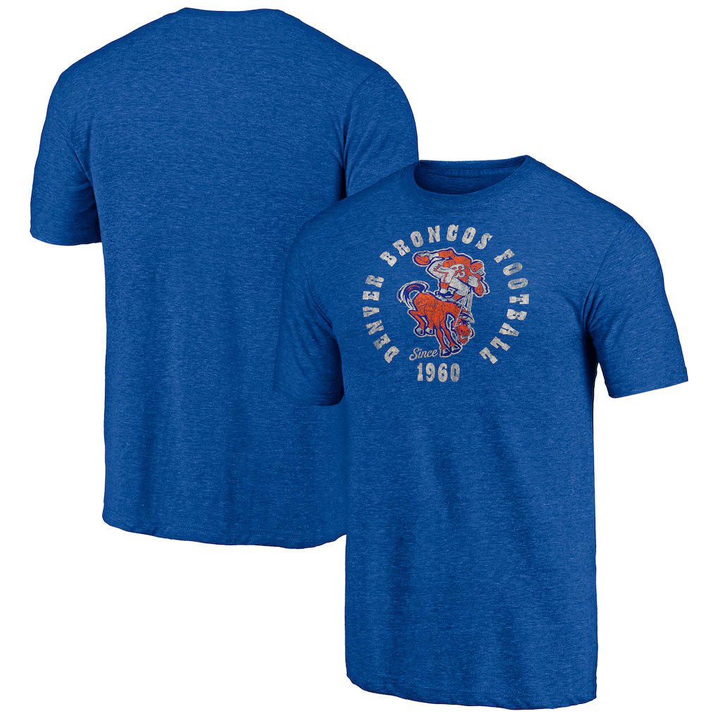 Royal Denver Broncos Vintage Tri-Blend T-Shirt